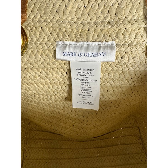 Mark & Graham Straw Tote Bag Beach Summer Tan Brown Stripe Accent - Picture 3 of 9